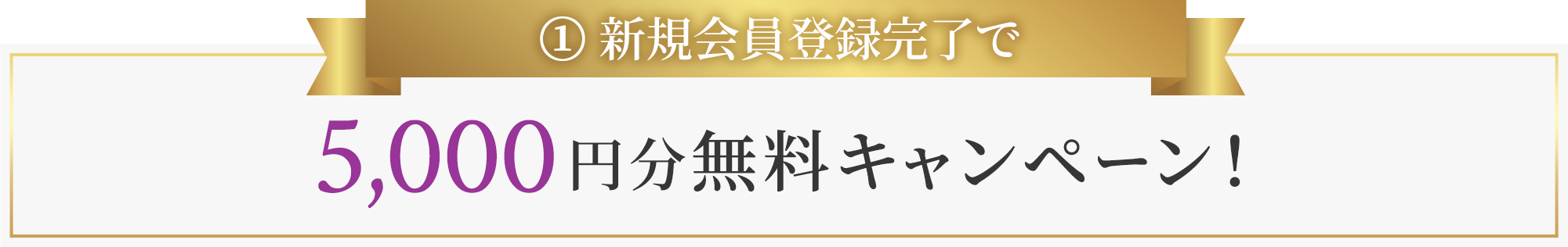 ① 新規会員登録完了で5,000円分無料キャンペーン!