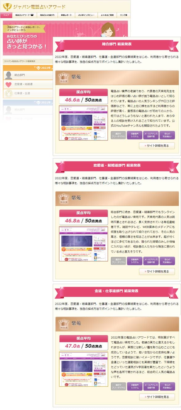 2022年度ジャパン電話占いアワード